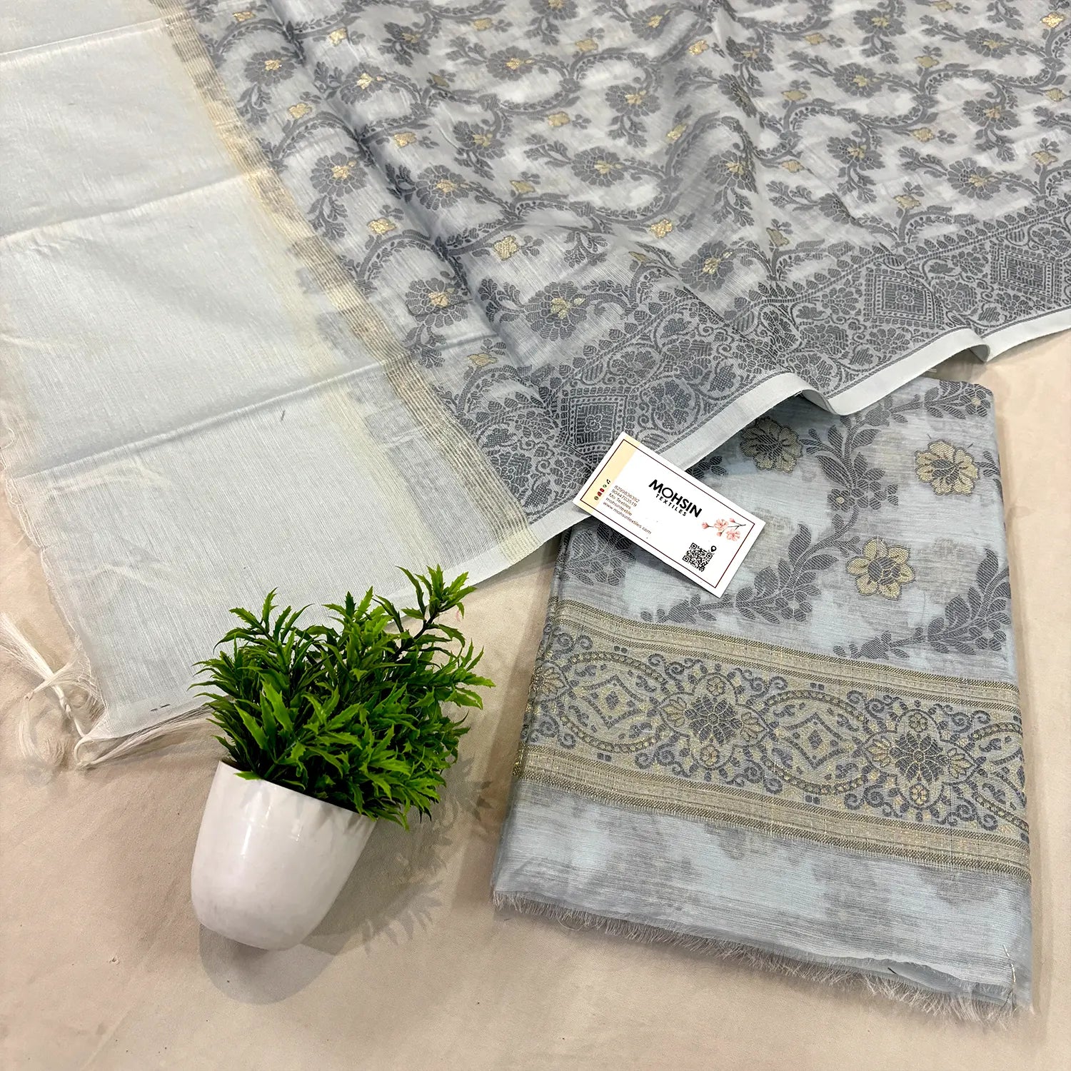 Grey Resham Banarasi Silk Suit