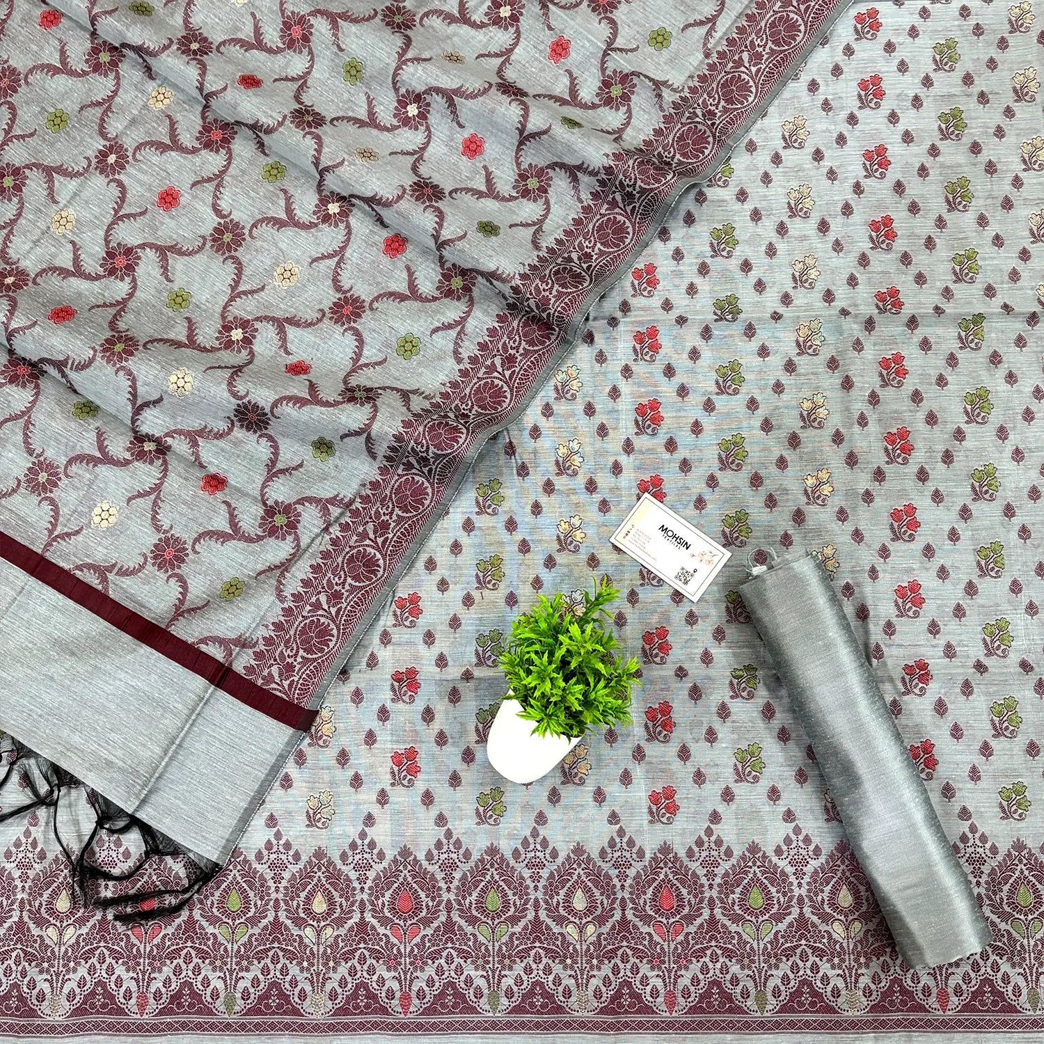 Grey Resham Banarasi Silk Suit