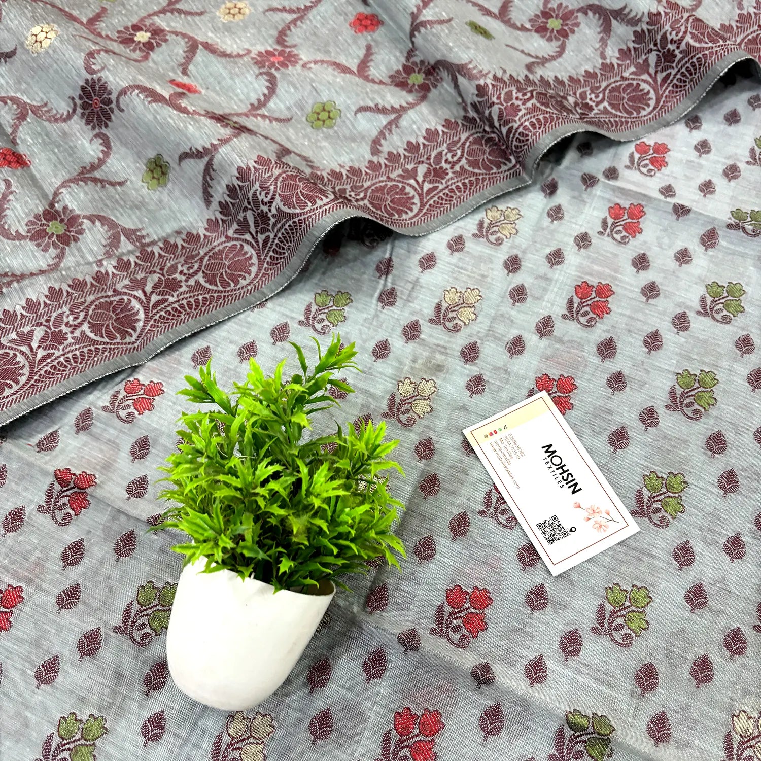 Grey Resham Banarasi Silk Suit