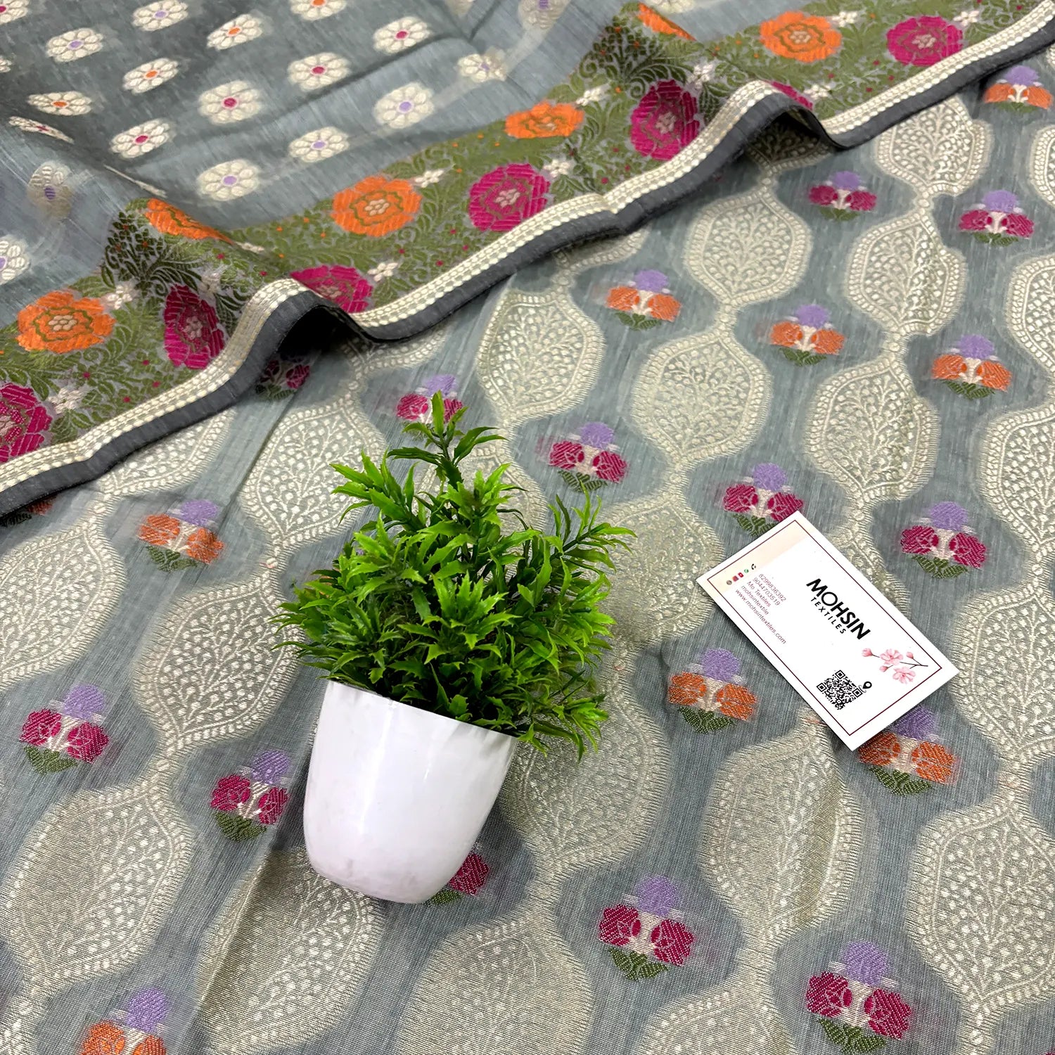 Grey Resham Banarasi Silk Suit