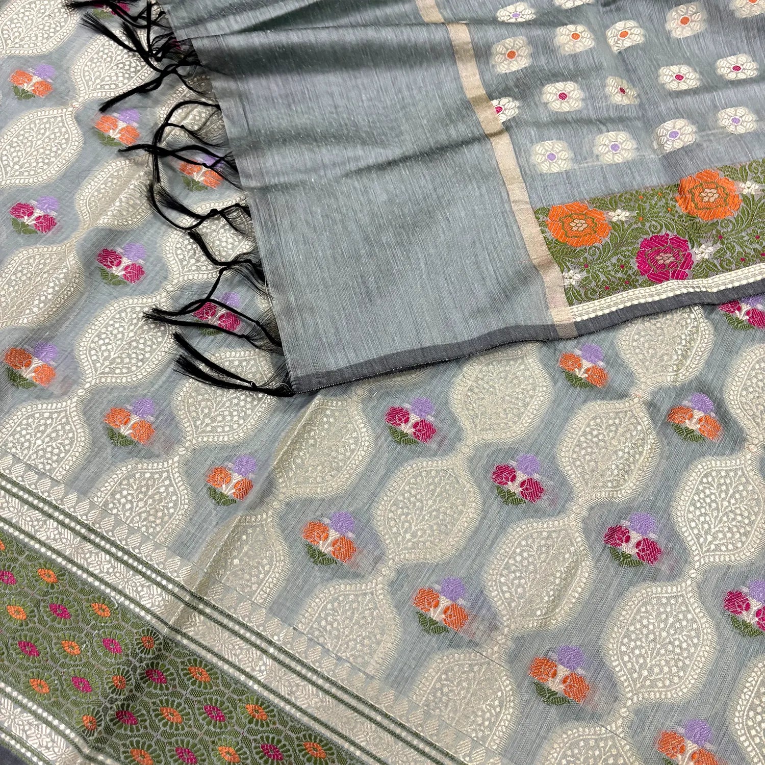 Grey Resham Banarasi Silk Suit