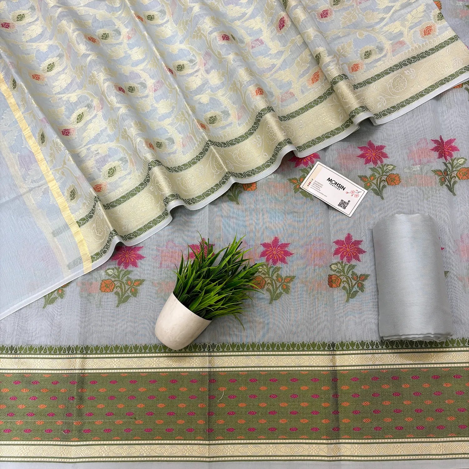 Grey Resham Banarasi Silk Suit