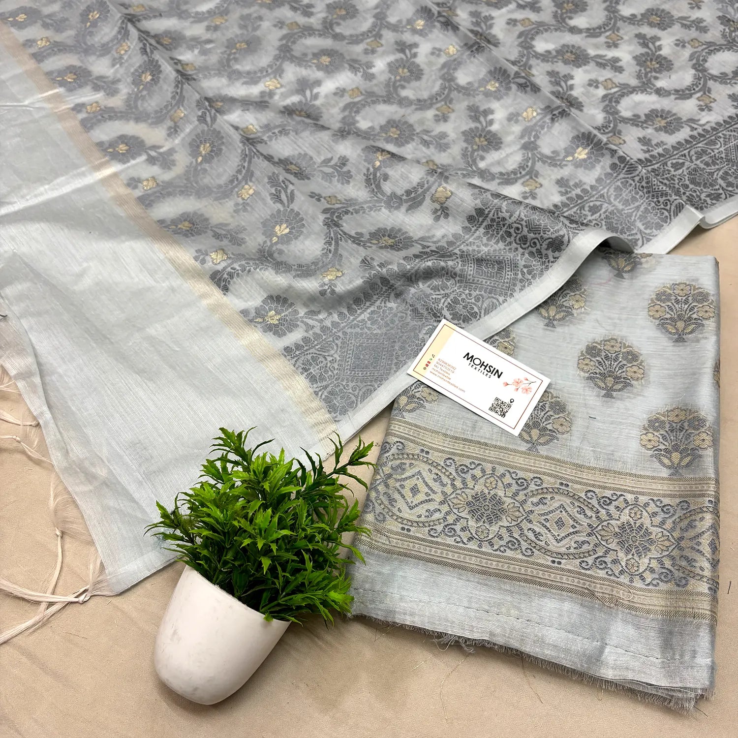 Grey Resham Banarasi Silk Suit