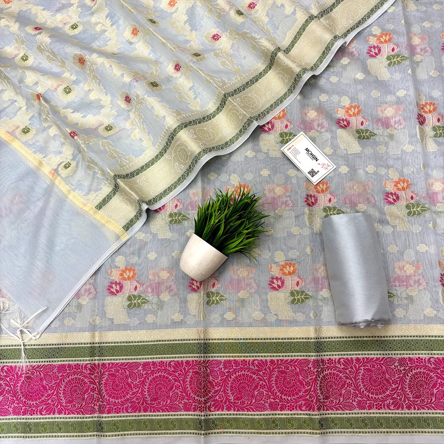 Grey Resham Banarasi Silk Suit