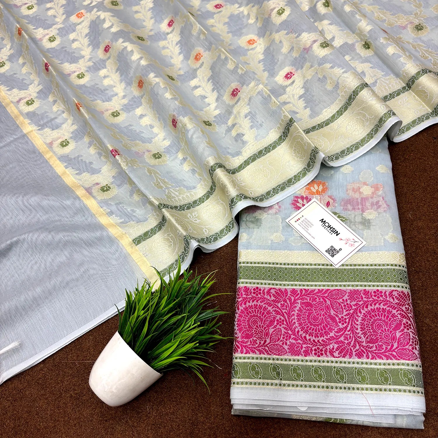 Grey Resham Banarasi Silk Suit