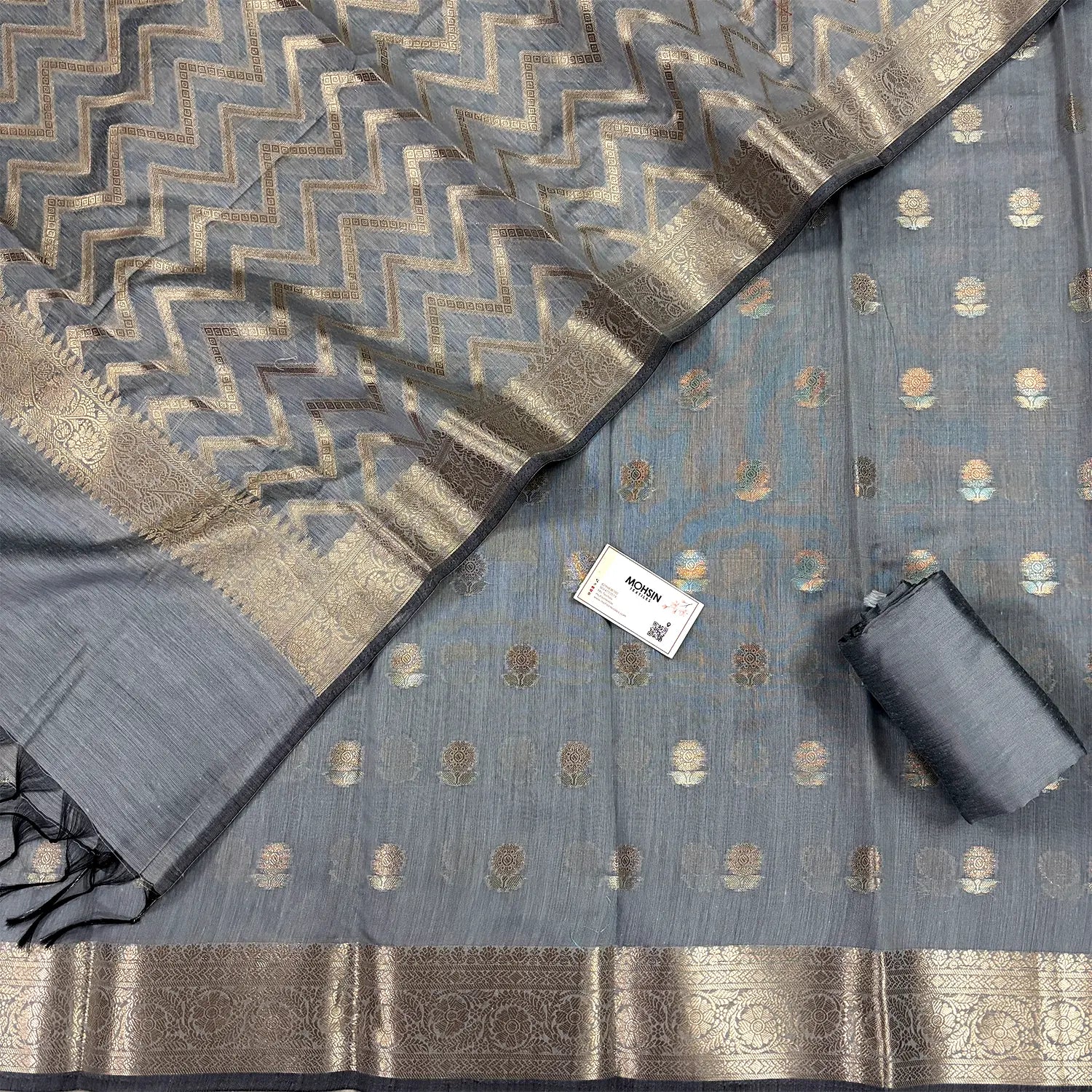 Grey Resham Banarasi Silk Suit