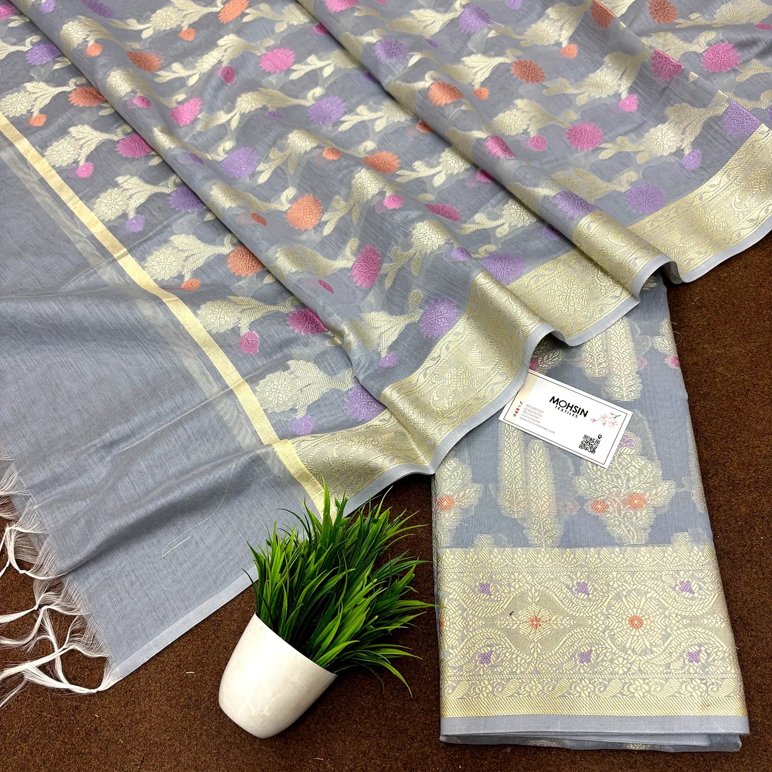 Grey Resham Banarasi Silk Suit