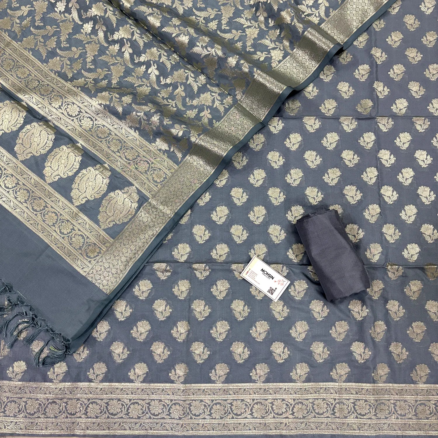 Grey Shringar Katan Silk Banarasi Suit