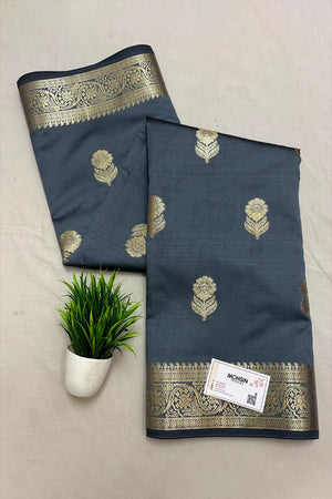Grey Tilismi Kalli Semi Katan Silk Banarasi Saree