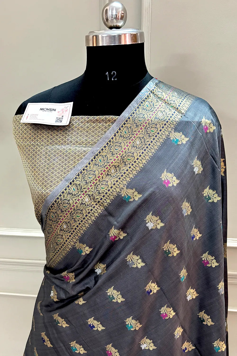 Grey Zari Banarasi Silk Saree