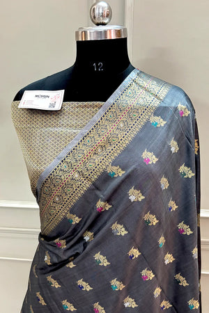 Grey Zari Banarasi Silk Saree