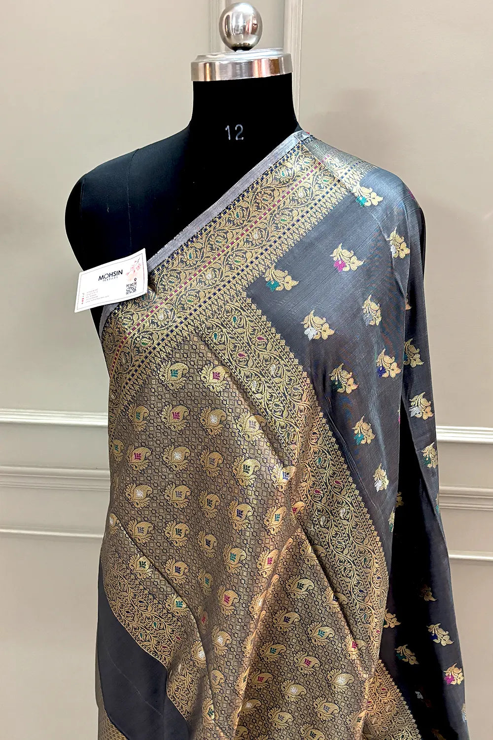 Grey Zari Banarasi Silk Saree