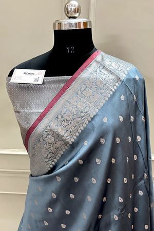 Grey Zari Banarasi Silk Saree