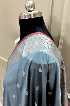 Grey Zari Banarasi Silk Saree