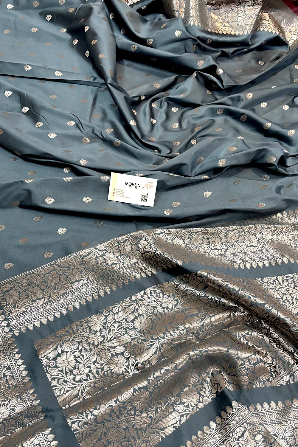 Grey Zari Banarasi Silk Saree