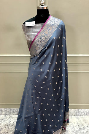 Grey Zari Banarasi Silk Saree
