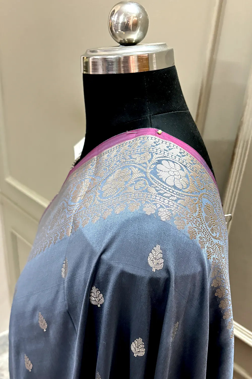 Grey Zari Banarasi Silk Saree