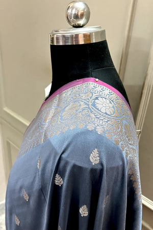 Grey Zari Banarasi Silk Saree