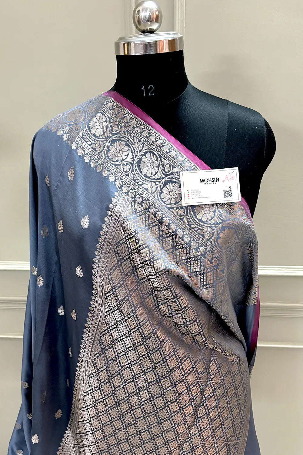 Grey Zari Banarasi Silk Saree
