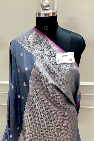 Grey Zari Banarasi Silk Saree
