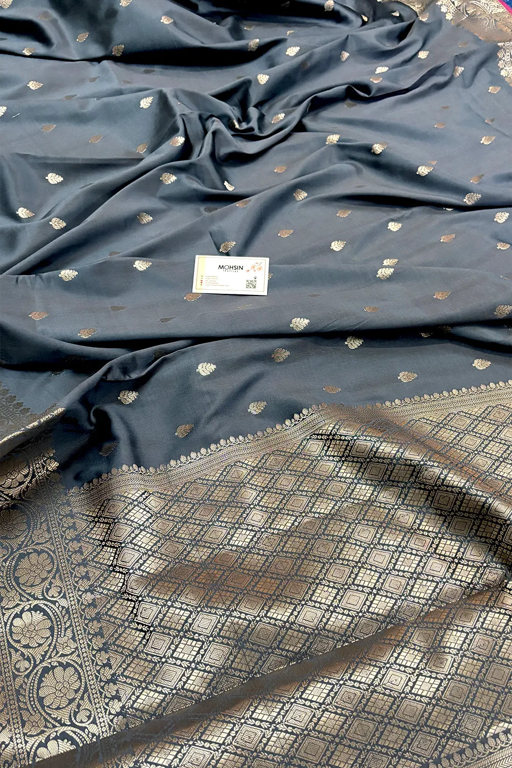 Grey Zari Banarasi Silk Saree