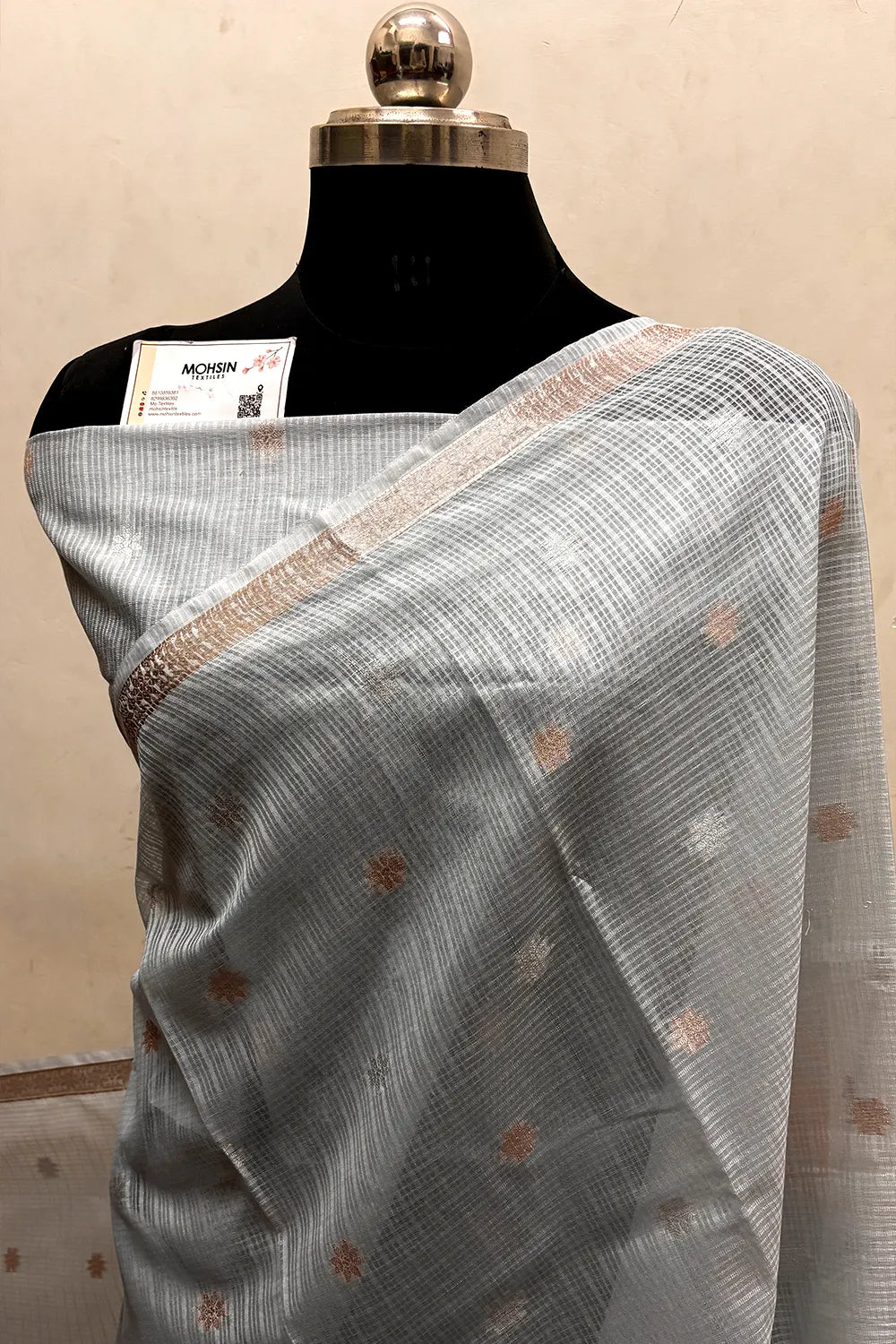 Grey Zari Chanderi Silk Banarasi Saree