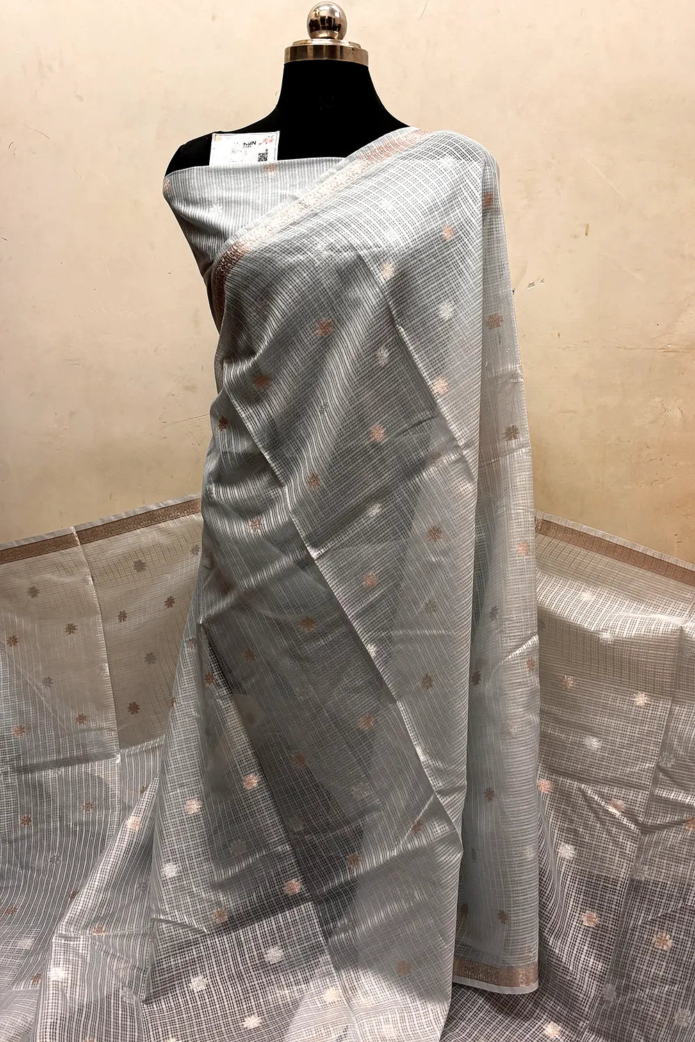Grey Zari Chanderi Silk Banarasi Saree
