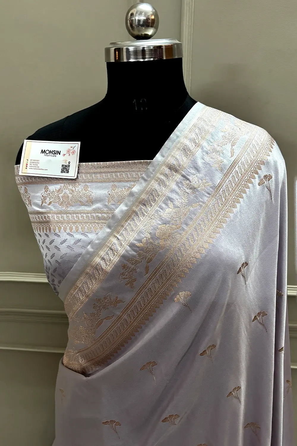 Grey Zari Katan Mashru Silk Banarasi Saree