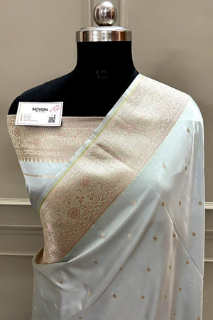Grey Zari Katan Silk Banarasi Saree