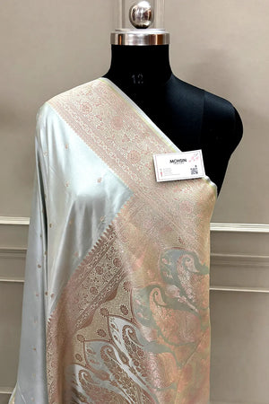 Grey Zari Katan Silk Banarasi Saree