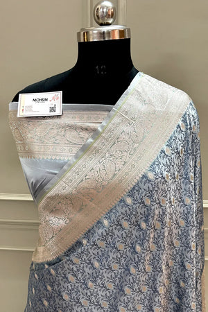 Grey Zari Katan Silk Banarasi Saree