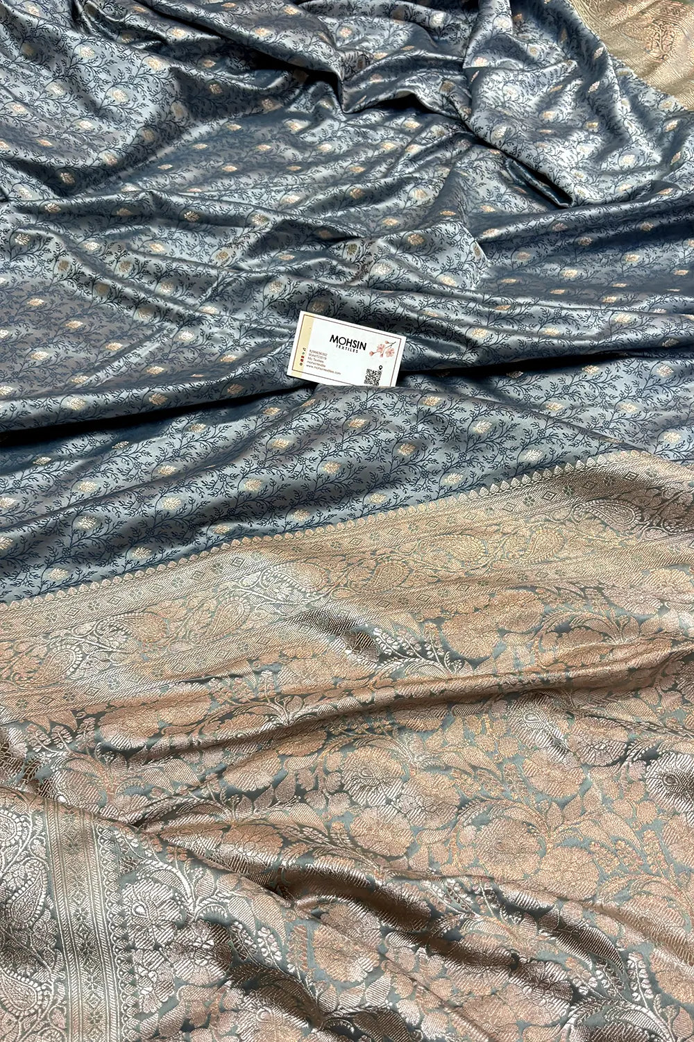 Grey Zari Katan Silk Banarasi Saree