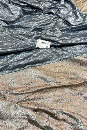 Grey Zari Katan Silk Banarasi Saree