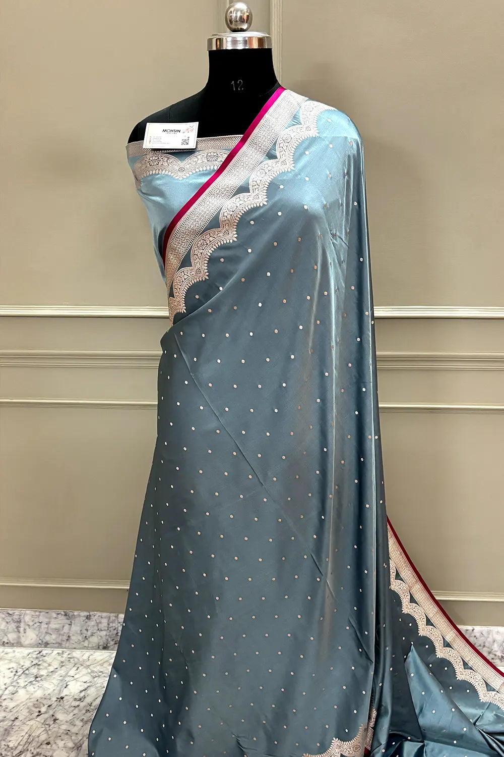 Grey Zari Katan Silk Banarasi Saree