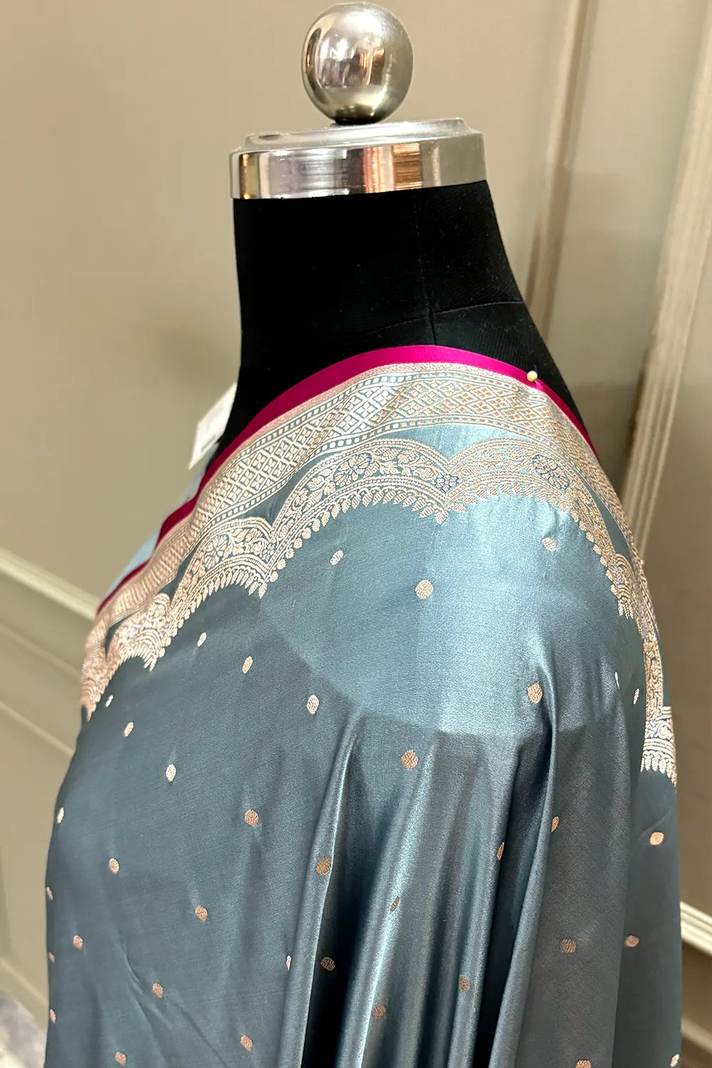 Grey Zari Katan Silk Banarasi Saree