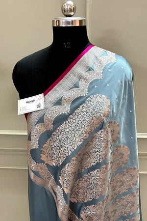 Grey Zari Katan Silk Banarasi Saree