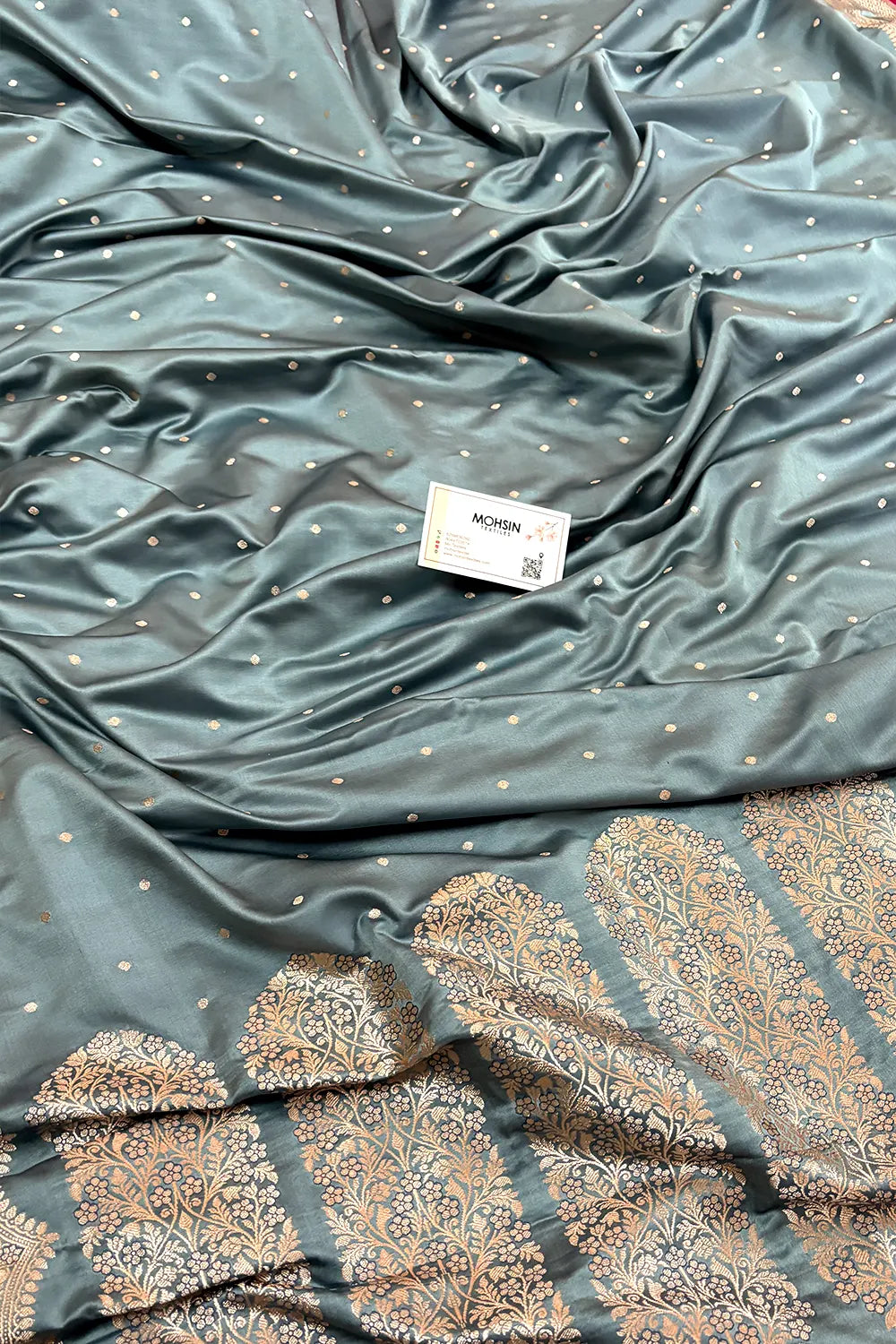 Grey Zari Katan Silk Banarasi Saree