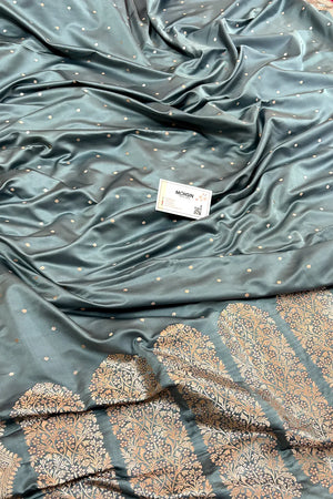 Grey Zari Katan Silk Banarasi Saree