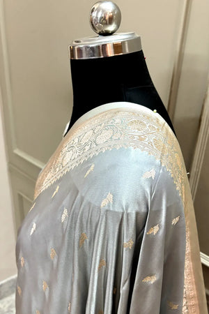 Grey Zari Katan Silk Banarasi Saree