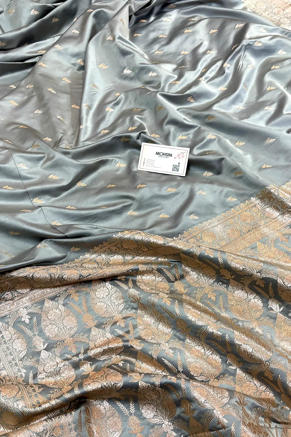 Grey Zari Katan Silk Banarasi Saree