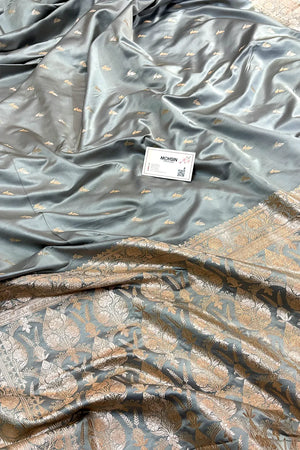 Grey Zari Katan Silk Banarasi Saree