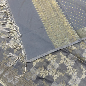Grey Zari Katan Silk Banarasi Suit