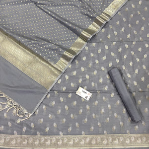 Grey Zari Katan Silk Banarasi Suit