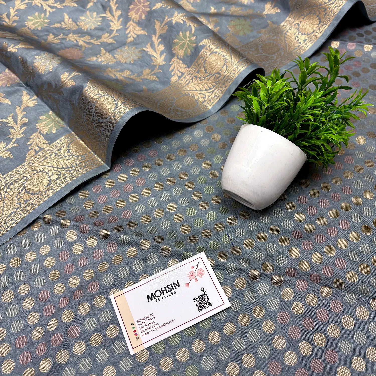 Grey Zari Katan Silk Banarasi Suit