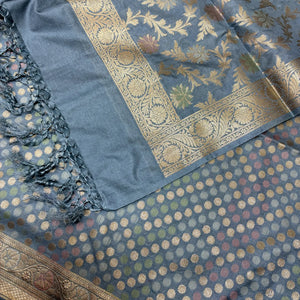 Grey Zari Katan Silk Banarasi Suit
