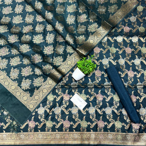 Grey Zari Katan Silk Banarasi Suit