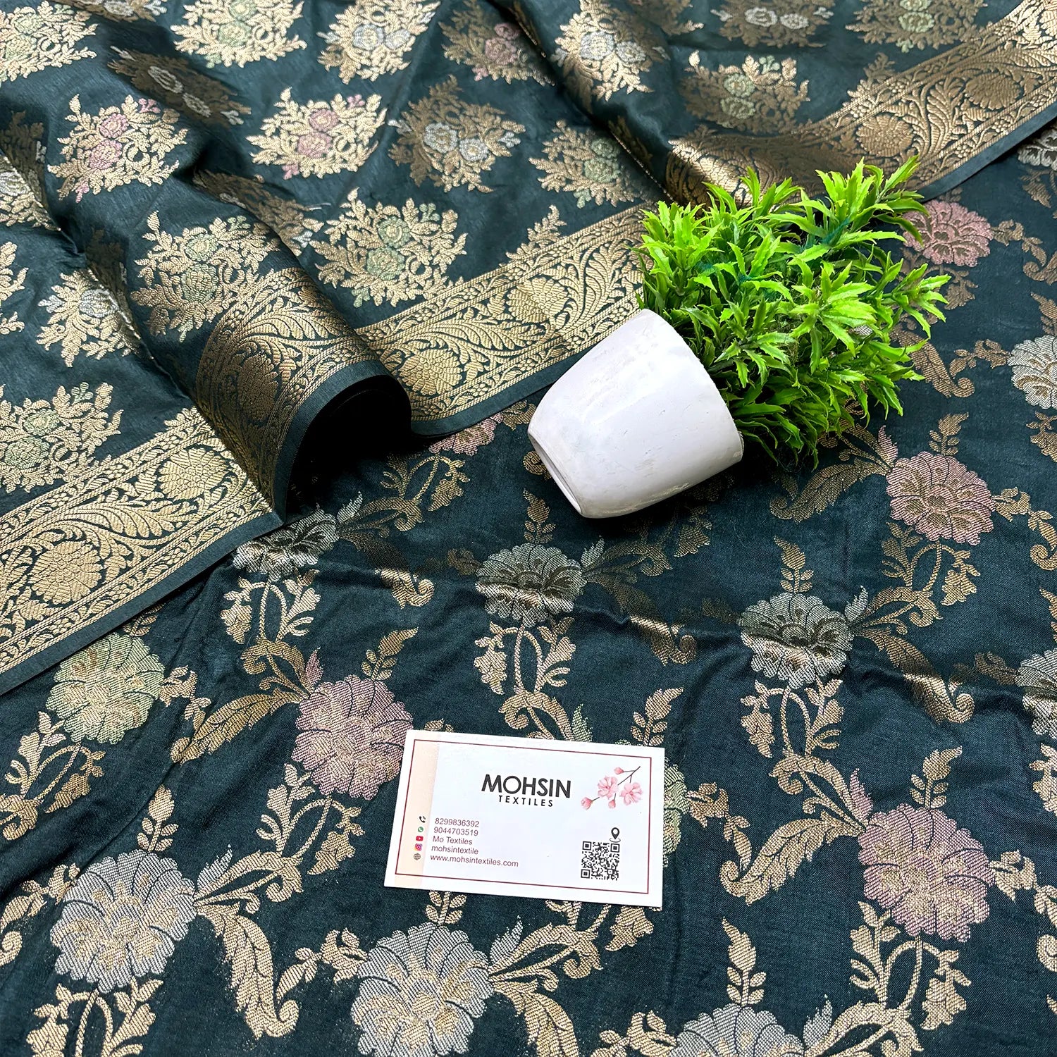 Grey Zari Katan Silk Banarasi Suit