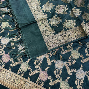 Grey Zari Katan Silk Banarasi Suit