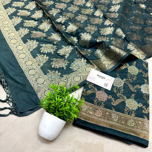 Grey Zari Katan Silk Banarasi Suit