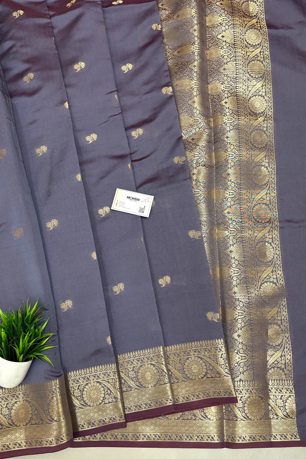 Grey Zari Semi Katan Silk Banarasi Saree